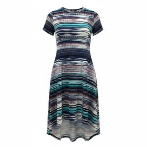 42POPS Womens Multi Color Stripe High Low T-Shirt Dress Blue Teal Small
